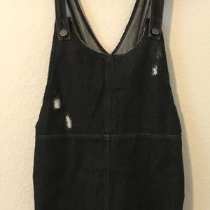 Black denim overall mini dress